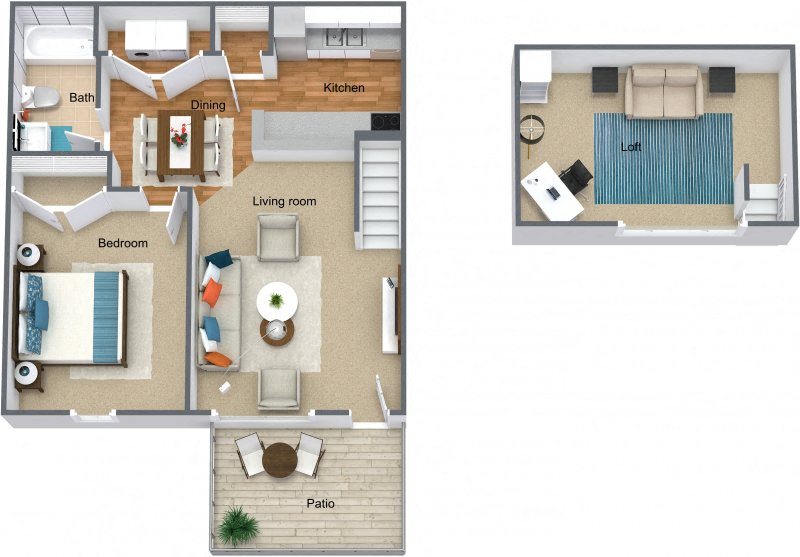 One bedroom with loft space